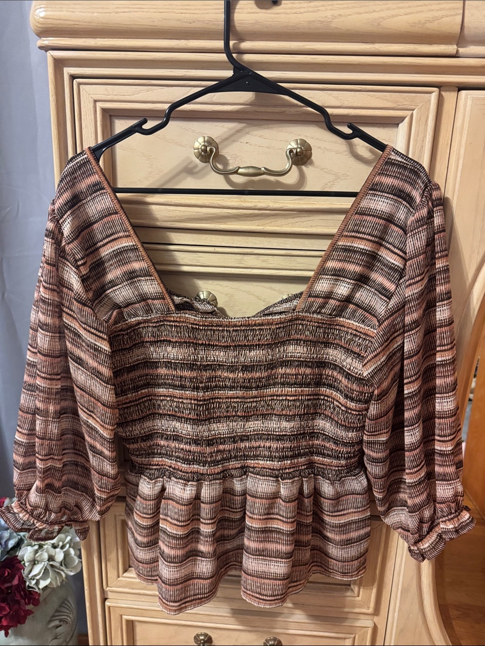Shyanne Striped Rust Tie-Front Peasant Top - Women - Picture 8 of 9